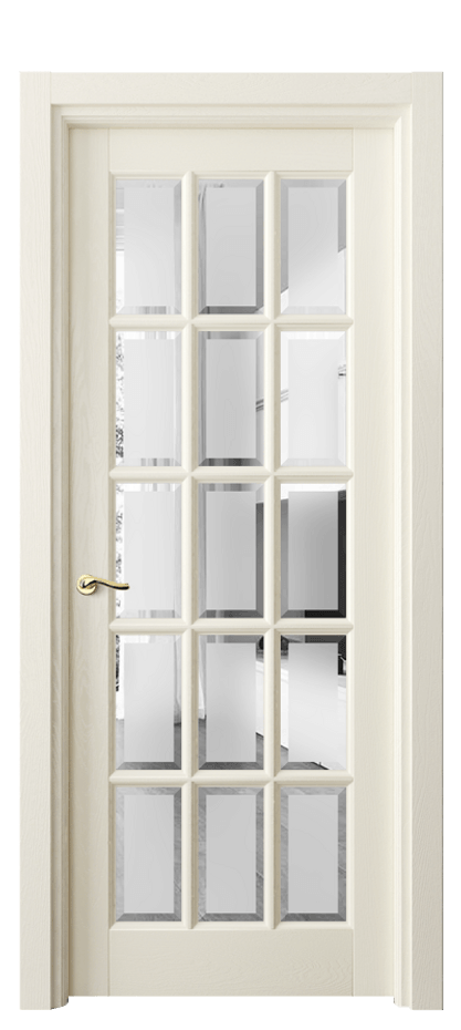 Межкомнатная дверь Лигнум 0708 Дуб молочно-белый Сатинированное стекло с фацетом Цена 1087130 AMD | Volhovec