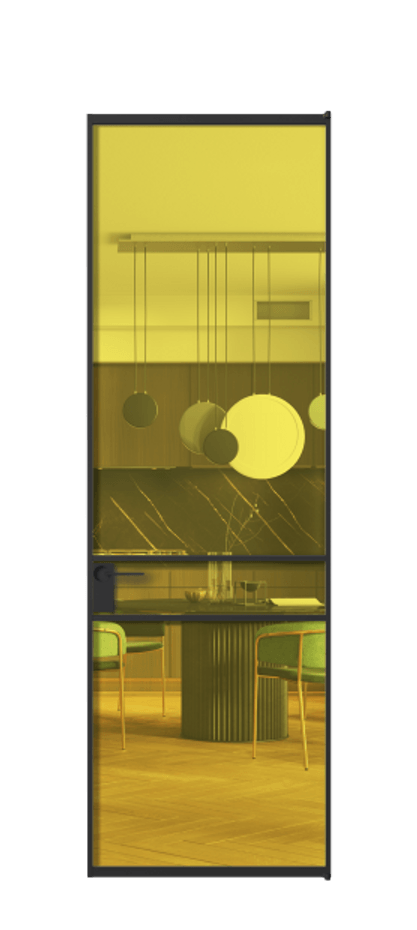 Алюминиевая дверь АЛПЛ040.02 Алюминий Черный Прозрачное жёлтое стекло, триплекс Цена 21812760  | Volhovec