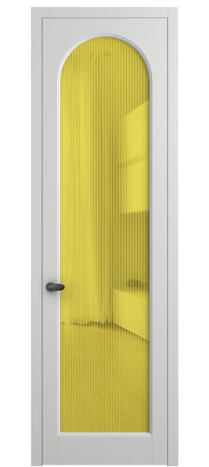 Межкомнатная дверь Палаццо 6804 Матовый белоснежный Рифлёное жёлтое стекло "Мору", триплекс Цена 708300 AMD | Volhovec
