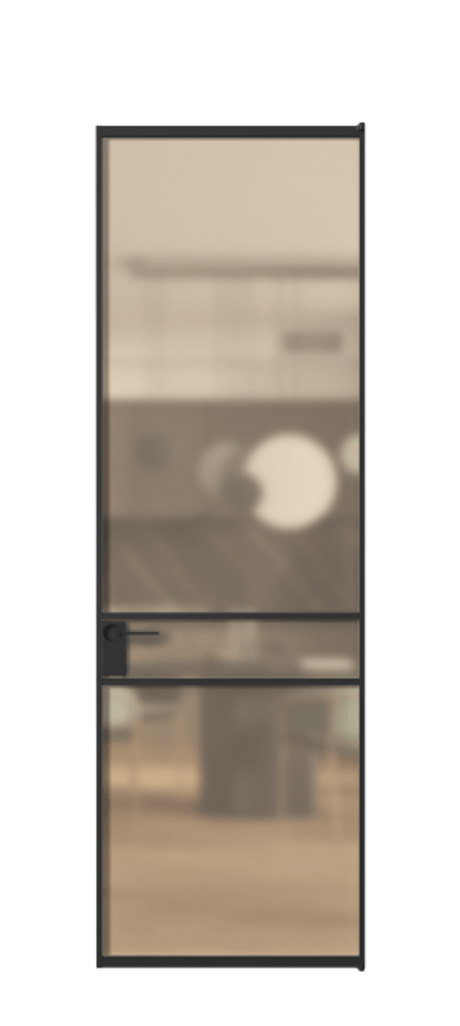 Алюминиевая дверь АЛПЛ040.02 Алюминий Черный Сатинированное оранжевое стекло, триплекс Цена 21812760  | Volhovec