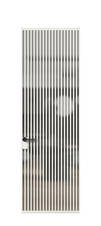 Алюминиевая дверь АЛПЛ040.06 Алюминий светло-серый Декоративное стекло с сеткой "Mesh silver", триплекс Цена 1348060  | Volhovec