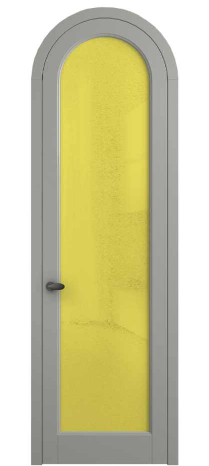 Межкомнатная дверь Палаццо 6814 Матовый нейтральный серый Фактурное жёлтое стекло "Лёд", триплекс Цена 884500 AMD | Volhovec