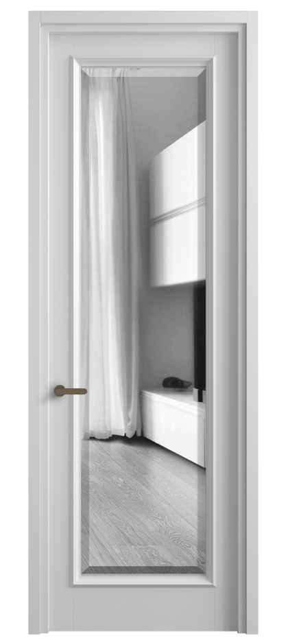 Межкомнатная дверь Шарм 6702 Матовый белоснежный Двустороннее зеркало с фацетом, триплекс Цена 680460 AMD | Volhovec