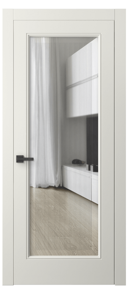 Межкомнатная дверь Linea 8300 Матовый жемчужный Прозрачное стекло с гравировкой "Каннелюры", триплекс Цена 564470 AMD | Volhovec