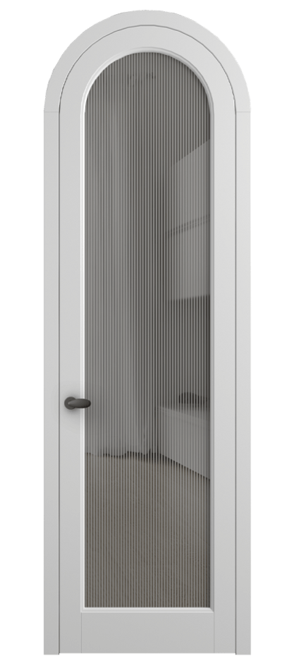 Межкомнатная дверь Палаццо 6814 Матовый белоснежный Рифлёное серое стекло "Дюна", триплекс Цена 884500 AMD | Volhovec