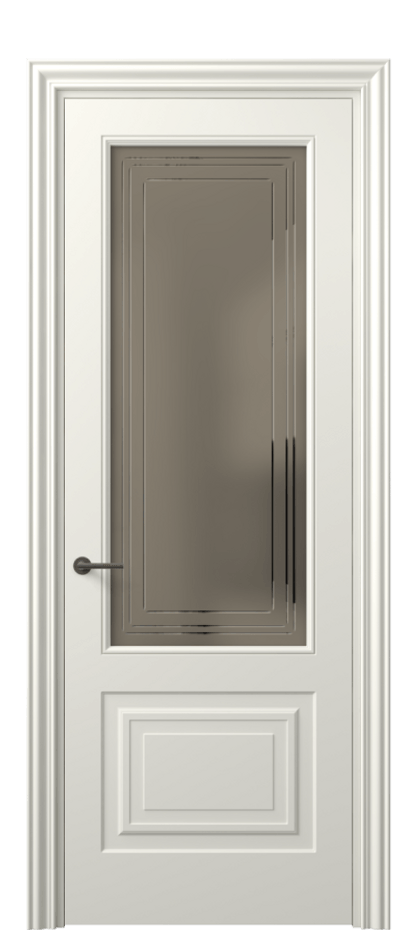 Межкомнатная дверь Маскот 8452 Матовый жемчужный Сатинированное бронзовое стекло с гравировкой "Грани", триплекс Цена 450660 AMD | Volhovec