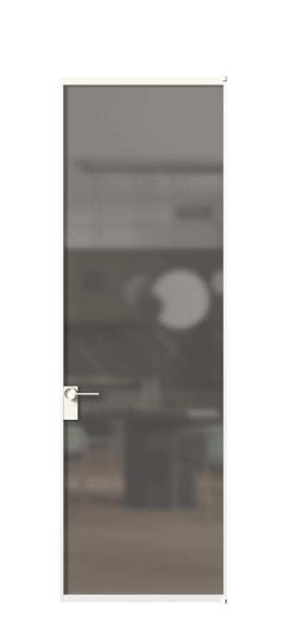 Алюминиевая дверь АЛПЛ040.01 Алюминий Белый Сатинированное серое стекло, триплекс, 6 мм Цена 695520  | Volhovec