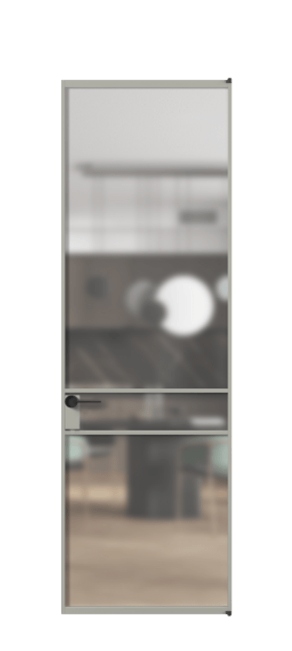 Алюминиевая дверь АЛПЛ040.02 Алюминий нейтральный серый Сатинированное стекло "Мателюкс Кристал Вижн", калёное, матовое, каленое 6 мм Цена 1023540  | Volhovec