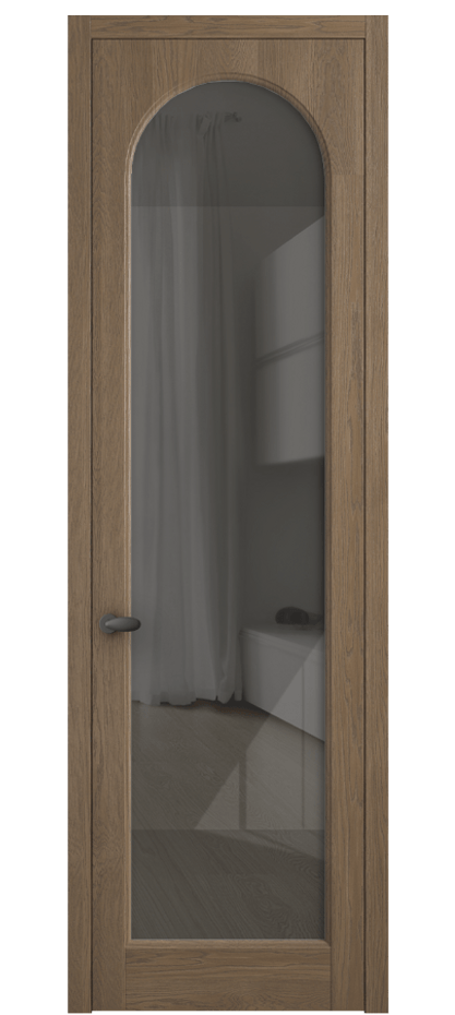 Межкомнатная дверь Палаццо 6804 Дуб джутовый матовый Рефлективное серое стекло "Стопсол", калёное Цена 1053600 AMD | Volhovec