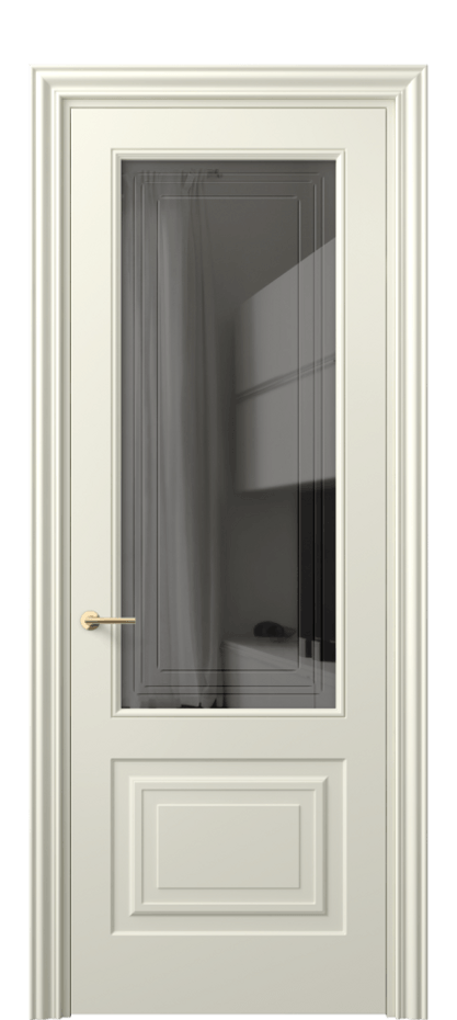 Межкомнатная дверь Маскот 8452 Матовый молочно-белый Прозрачное серое стекло с гравировкой "Грани", триплекс Цена 579300 AMD | Volhovec
