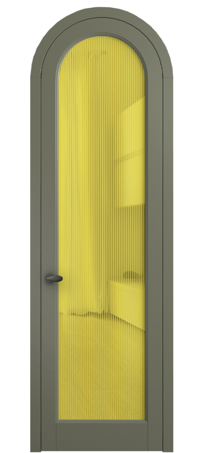 Межкомнатная дверь Палаццо 6814 Матовый оливковый тёмный Рифлёное желтое стекло "Дюна", триплекс Цена 905400 AMD | Volhovec
