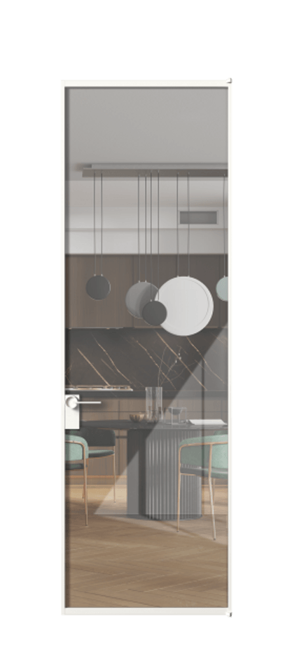 Алюминиевая дверь АЛПЛ040.01 Алюминий Белый Рефлективное прозрачное стекло "Stopsol", калёное, 6мм Цена 738680  | Volhovec