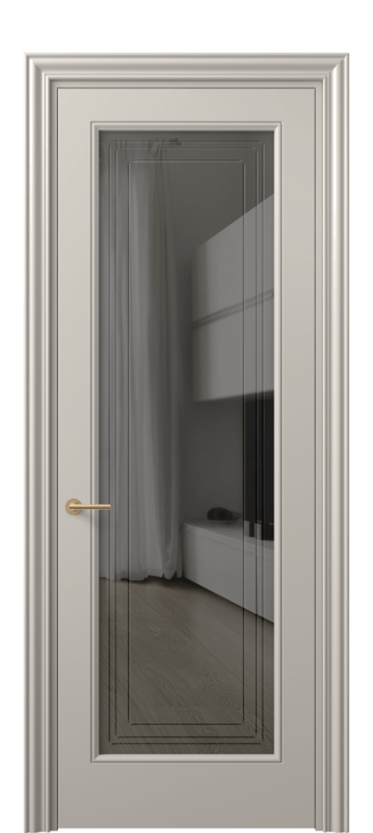 Межкомнатная дверь Маскот 8400 Матовый светло-бежевый Прозрачное серое стекло с гравировкой "Грани", триплекс Цена 450660 AMD | Volhovec