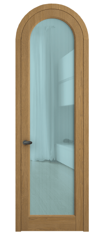 Межкомнатная дверь Палаццо 6814 Дуб солнечный матовый Рифлёное голубое стекло "Мору", триплекс Цена 214349 ₽ | Volhovec