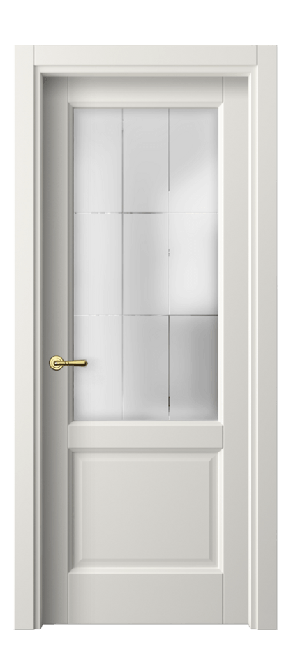 Межкомнатная дверь Galant 1422 Софт-тач белоснежный Сатинированное стекло с гравировкой "Лофт", 4 мм Цена 5001720 so'm | Volhovec