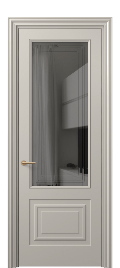 Межкомнатная дверь Mascot 8452 Матовый светло-бежевый Прозрачное серое стекло с гравировкой "Грани", триплекс, 7 мм Цена 62079 ₽ | Volhovec