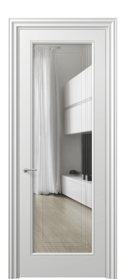 Межкомнатная дверь Mascot 8400 Матовый белоснежный Прозрачное стекло с гравировкой "Грани", триплекс Цена 418661 AMD | Volhovec