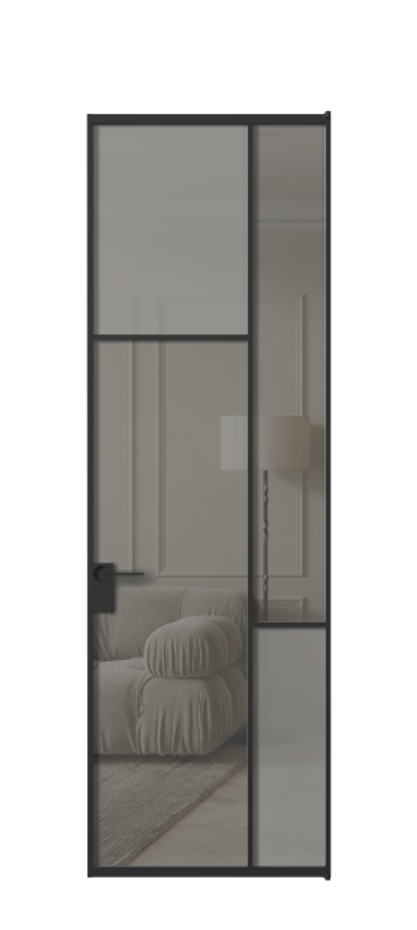 Межкомнатная дверь Mosaic АЛПЛ041.10 Алюминий Черный Сатинированное серое стекло, триплекс, 6 мм + Прозрачное серое стекло, триплекс Цена 832021 AMD | Volhovec