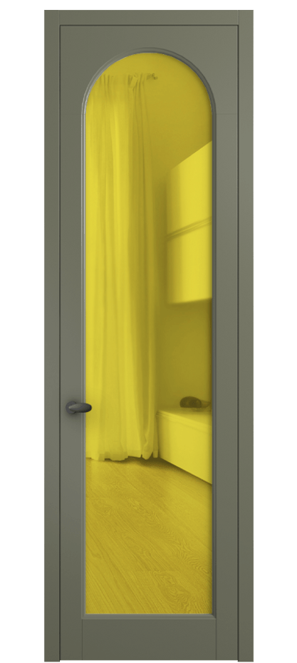Межкомнатная дверь Палаццо 6804 Матовый оливковый тёмный Прозрачное жёлтое стекло, триплекс Цена 654400 AMD | Volhovec