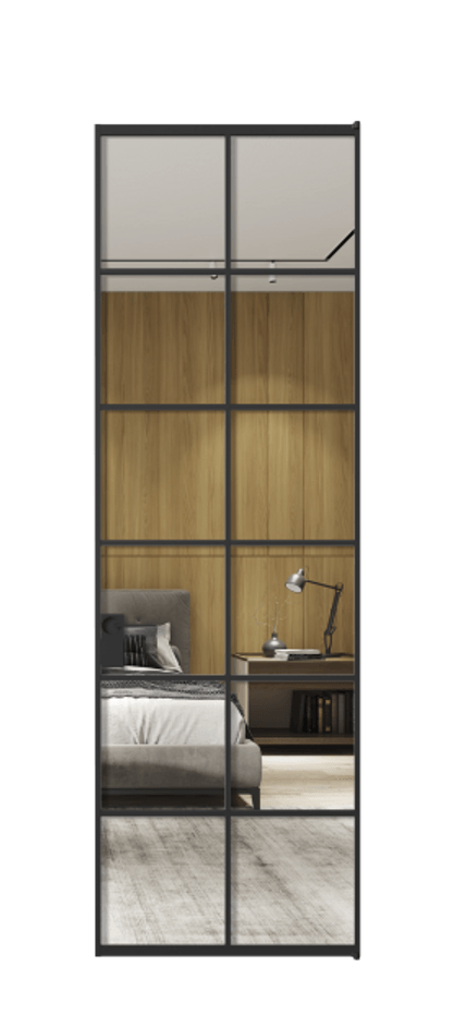 Алюминиевая дверь АЛПЛ040.05 Алюминий Черный Двустороннее зеркало, триплекс , триплекс 6 мм Цена 752710  | Volhovec