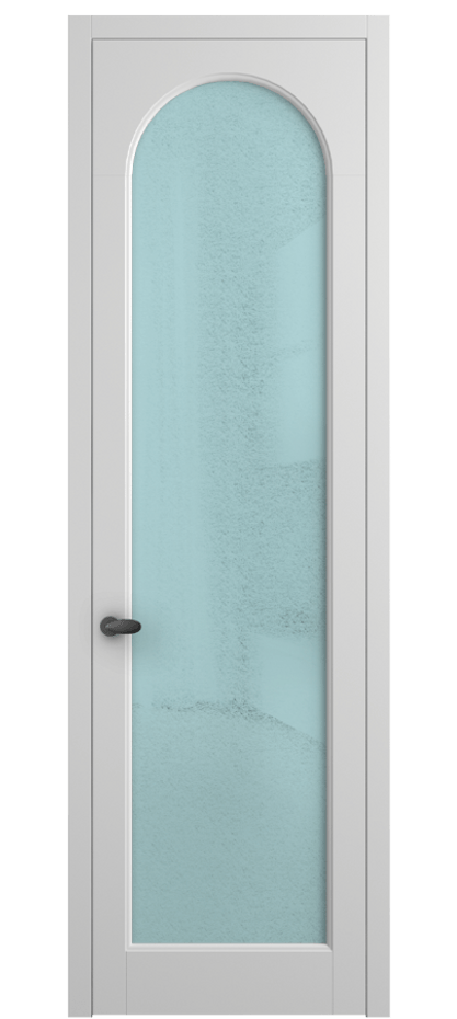 Межкомнатная дверь Палаццо 6804 Матовый белоснежный Фактурное голубое стекло "Лёд", триплекс Цена 694800 AMD | Volhovec
