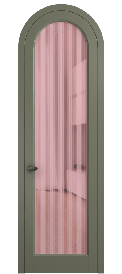 Межкомнатная дверь Палаццо 6814 Матовый оливковый тёмный Рифлёное розовое стекло "Дюна", триплекс Цена 905400 AMD | Volhovec