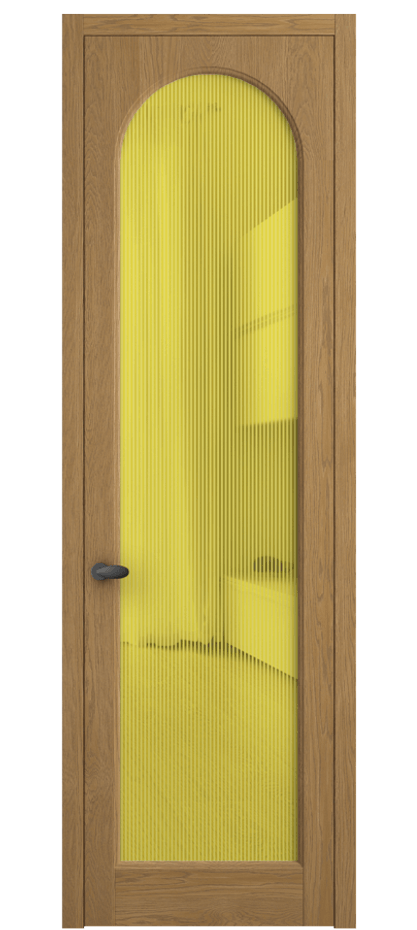 Межкомнатная дверь Палаццо 6804 Дуб солнечный матовый Рифлёное желтое стекло "Дюна", триплекс Цена 1069100 AMD | Volhovec