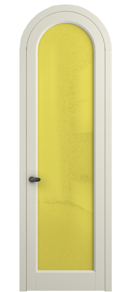 Межкомнатная дверь Палаццо 6814 Матовый молочно-белый Фактурное жёлтое стекло "Лёд", триплекс Цена 884500 AMD | Volhovec