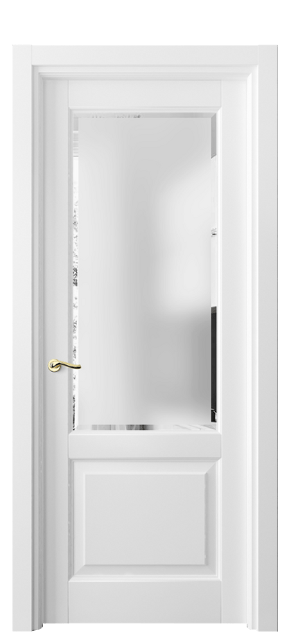 Межкомнатная дверь Лигнум 0740 Матовый белоснежный Сатинированное стекло с фацетом Цена 654840 AMD | Volhovec