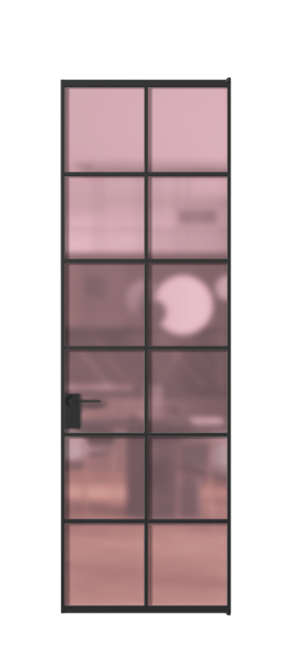 Алюминиевая дверь АЛПЛ040.05 Алюминий Черный Сатинированное розовое стекло, триплекс Цена 752710  | Volhovec