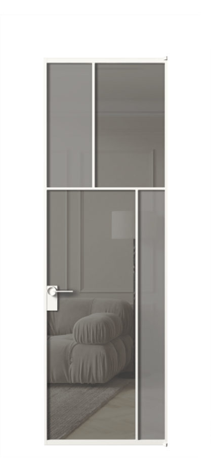 Межкомнатная дверь Mosaic АЛПЛ041.23 Алюминий Белый Сатинированное серое стекло, триплекс, 6 мм + Прозрачное серое стекло, триплекс, 6 мм Цена 832021 AMD | Volhovec