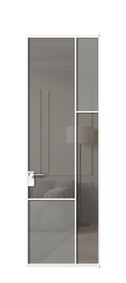 Межкомнатная дверь Mosaic АЛПЛ041.12 Алюминий Белый Сатинированное серое стекло, триплекс, 6 мм + Прозрачное серое стекло, триплекс Цена 832021 AMD | Volhovec