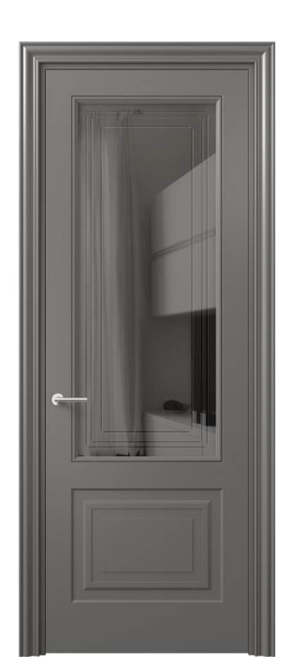 Межкомнатная дверь Маскот 8452 Матовый классический серый Прозрачное серое стекло с гравировкой "Грани", триплекс Цена 80190 ₽ | Volhovec