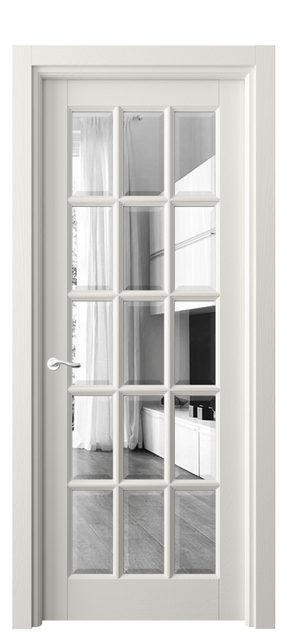 Межкомнатная дверь Лигнум 0708 Дуб пудровый белый Двустороннее зеркало с фацетом, триплекс Цена 1108710 AMD | Volhovec