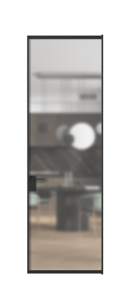 Алюминиевая дверь АЛПЛ040.01 Алюминий Черный Сатинированное стекло "Matelux Crystal Vision", калёное, матовое, каленое 6 мм Цена 900260  | Volhovec