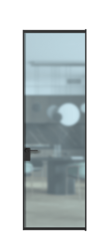 Алюминиевая дверь АЛПЛ040.01 Алюминий Черный Сатинированное голубое стекло, триплекс Цена 5380  | Volhovec