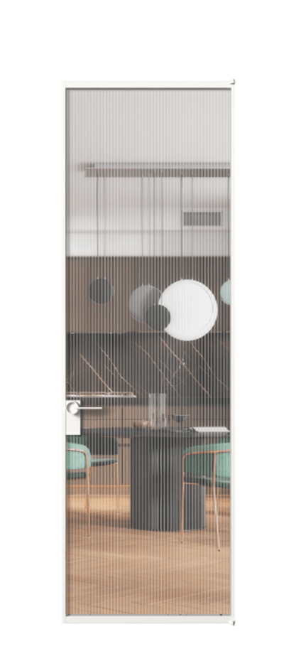 Алюминиевая дверь АЛПЛ040.01 Алюминий Белый Рифлёное стекло "Moru", триплекс, 8 мм Цена 738680  | Volhovec