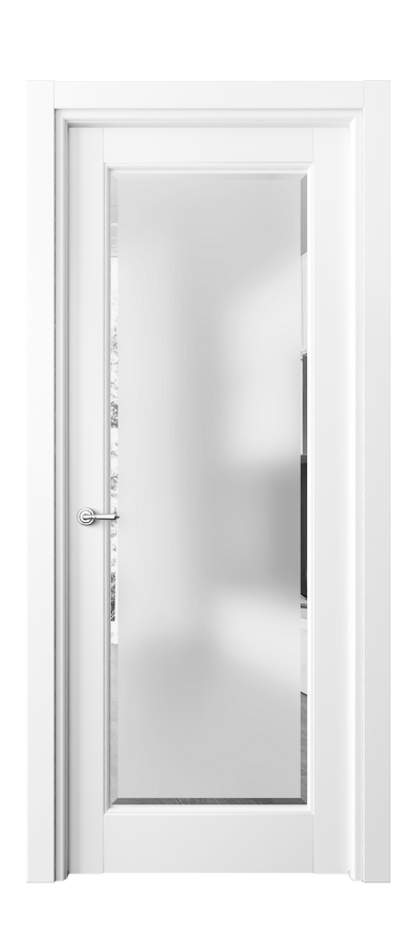 Межкомнатная дверь Тоскана Элегантэ 6300 Матовый белоснежный Сатинированное стекло с фацетом Цена 4920 AZE | Volhovec