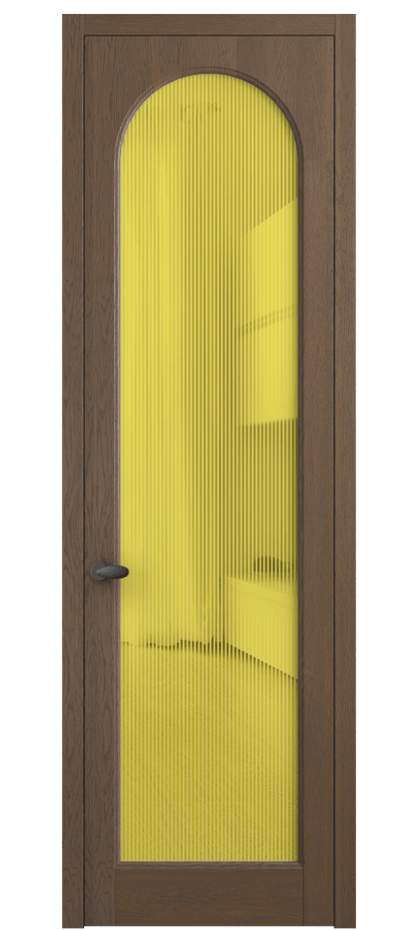 Межкомнатная дверь Палаццо 6804 Дуб туманный матовый Рифлёное желтое стекло "Дюна", триплекс Цена 169650 ₽ | Volhovec