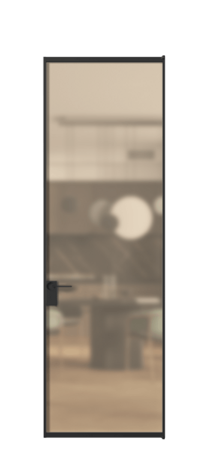 Алюминиевая дверь АЛПЛ040.01 Алюминий Черный Сатинированное оранжевое стекло, триплекс Цена 5380  | Volhovec