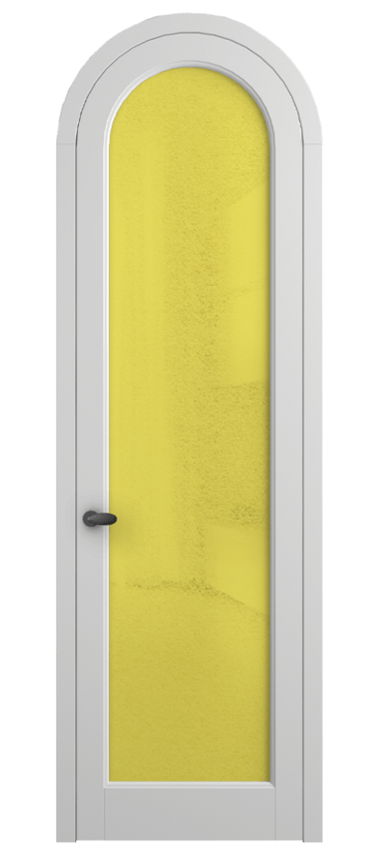 Межкомнатная дверь Палаццо 6814 Матовый белоснежный Фактурное жёлтое стекло "Лёд", триплекс Цена 884500 AMD | Volhovec