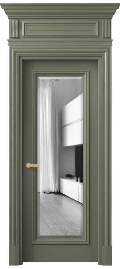 Межкомнатная дверь Антик 7300 Матовый оливковый тёмный Двустороннее зеркало с фацетом, триплекс Цена 1143840 AMD | Volhovec