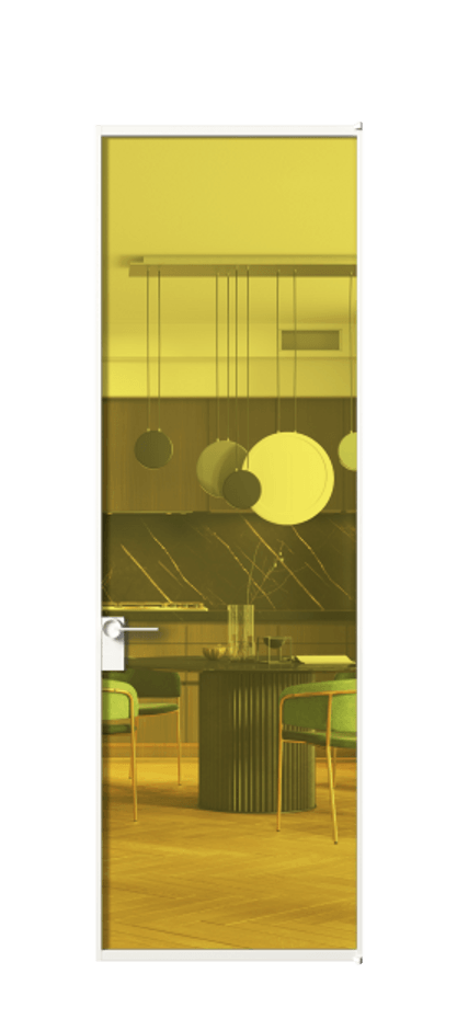 Алюминиевая дверь АЛПЛ040.01 Алюминий Белый Прозрачное жёлтое стекло, триплекс, 6мм Цена 695520  | Volhovec