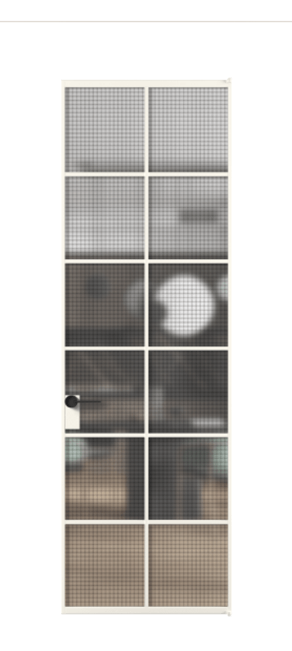 Алюминиевая дверь АЛПЛ040.05 Алюминий пудровый белый Декоративное стекло с сеткой "Mesh silver", триплекс, 6 мм Цена 821230  | Volhovec