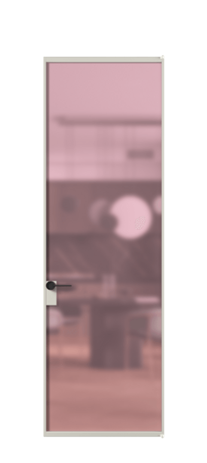 Алюминиевая дверь АЛПЛ040.01 Алюминий тёплый серый Сатинированное розовое стекло, триплекс Цена 803680  | Volhovec