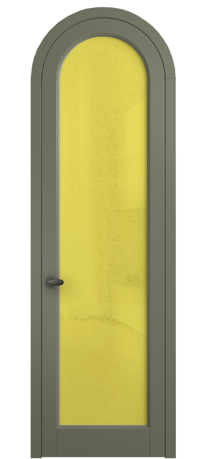 Межкомнатная дверь Палаццо 6814 Матовый оливковый тёмный Фактурное жёлтое стекло "Лёд", триплекс Цена 190970 сом | Volhovec