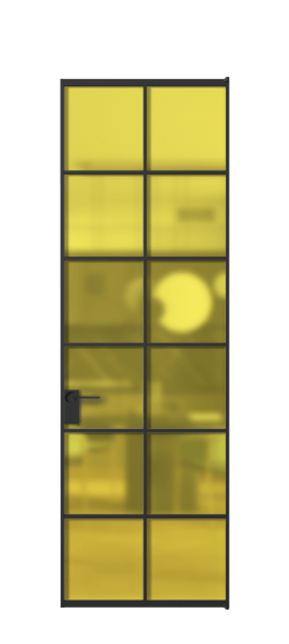 Алюминиевая дверь АЛПЛ040.05 Алюминий Черный Сатинированное жёлтое стекло, триплекс Цена 752710  | Volhovec