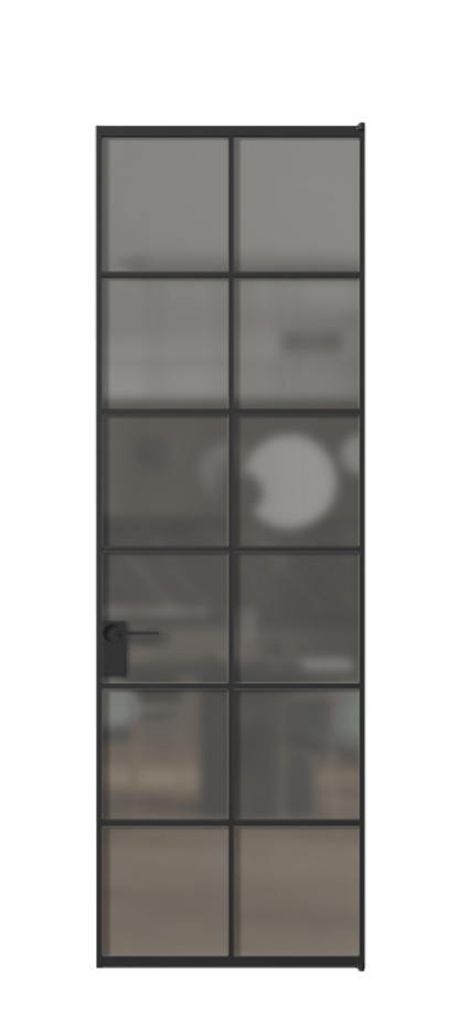 Алюминиевая дверь АЛПЛ040.05 Алюминий Черный Сатинированное серое стекло, триплекс Цена 752710  | Volhovec