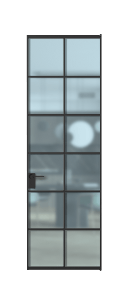 Алюминиевая дверь АЛПЛ040.05 Алюминий Черный Сатинированное голубое стекло, триплекс Цена 752710  | Volhovec