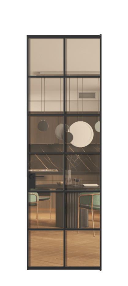 Алюминиевая дверь АЛПЛ040.05 Алюминий Черный Прозрачное оранжевое стекло, триплекс Цена 136090  | Volhovec